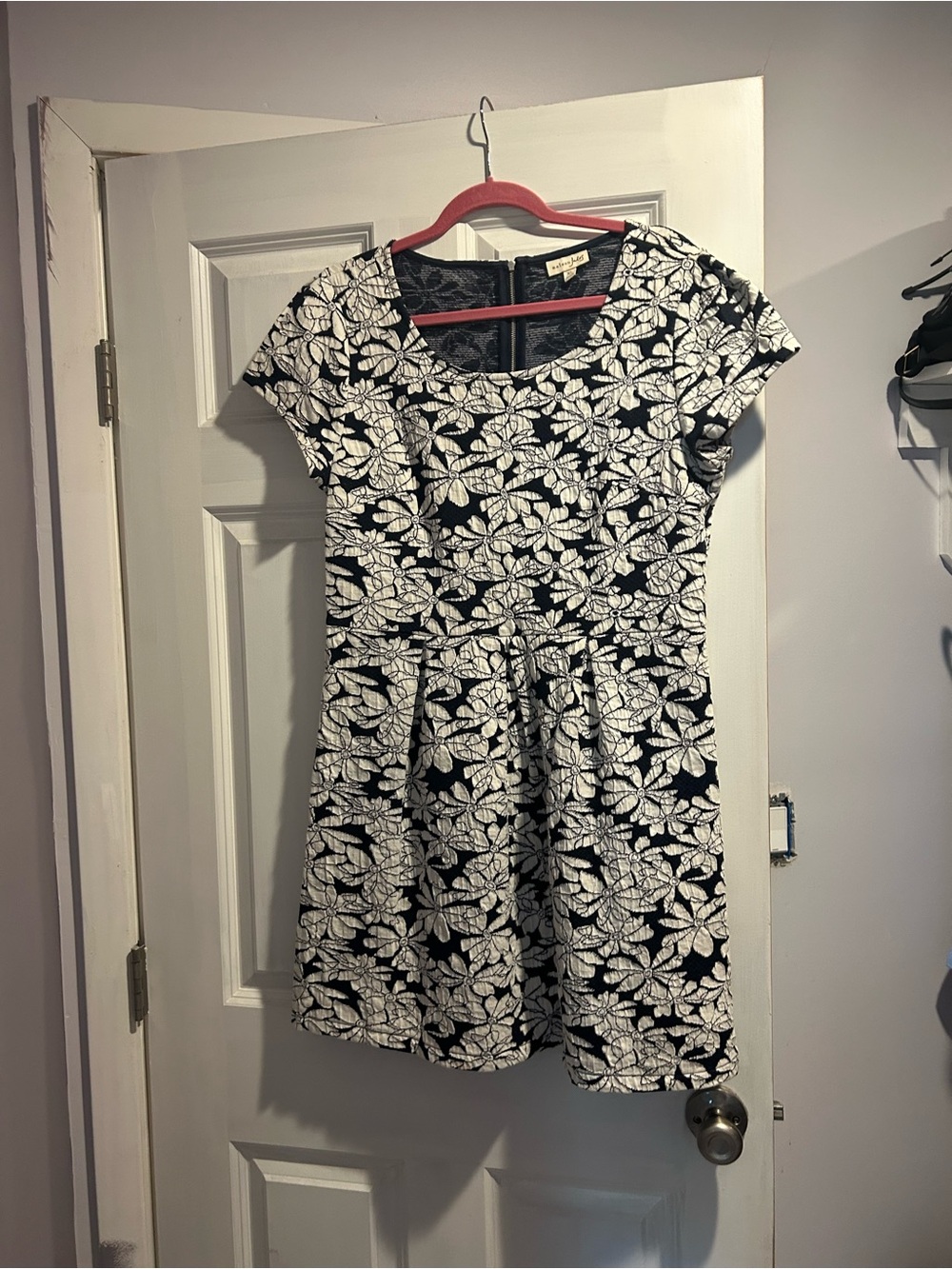Navy & White Floral Fit-and-Flare Dress